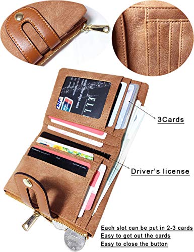 AOXONEL Women's Rfid Small Bifold Leather Wallet Ladies Mini Zipper Coin Purse id card Pocket,Slim Compact Thin (Brown) - Image 2