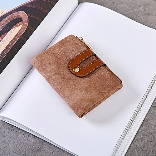 AOXONEL Women's Rfid Small Bifold Leather Wallet Ladies Mini Zipper Coin Purse id card Pocket,Slim Compact Thin (Brown) - Image 5