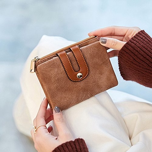 AOXONEL Women's Rfid Small Bifold Leather Wallet Ladies Mini Zipper Coin Purse id card Pocket,Slim Compact Thin (Brown) - Image 3
