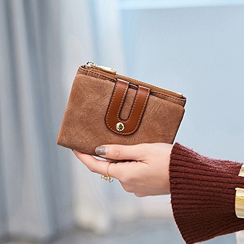 AOXONEL Women's Rfid Small Bifold Leather Wallet Ladies Mini Zipper Coin Purse id card Pocket,Slim Compact Thin (Brown) - Image 4