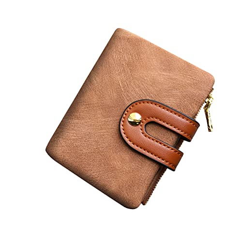 AOXONEL Women's Rfid Small Bifold Leather Wallet Ladies Mini Zipper Coin Purse id card Pocket,Slim Compact Thin (Brown) - Image 1