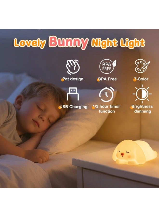 Tremdwoto Bunny Night Light for Kids - 16 Color Changing, Rechargeable Dimmable Nursery Lamp with 1/3 H Timer, Cute Animal Night Light for Baby Boys Girls, Kawaii Room Decor Gift - Image 3