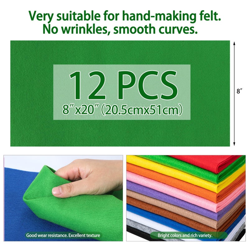 HaoFeiJH 12 Rolls 8"x20" 1.6mm Thick Soft Felt Fabric Sheets â€“ 12 Assorted Morandi Colors for DIY Craft, Sewing, Patchwork & Projects â€“ Nonwoven Felt Squares - Image 3