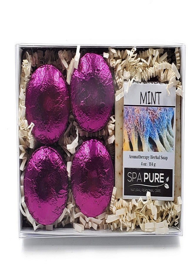Spa Pure Aromatherapy Gift Set - Lavender Mint Artisan Soap & 4 Shower Steamers - Made with Plant Based Ingredients - Cotton Shower Bag & Soap Bag - Image 1