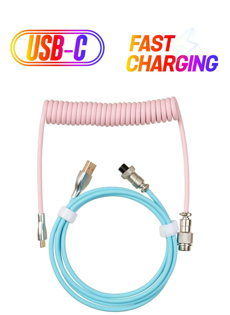 Excefore Coiled USB Cable, Type C Detachable Mechanical Gaming Keyboard Cable for Win/Mac/Gamers, Suitable for Playstation Xbox Keyboard Mouse USB Flash Drive Printer  - Image 1