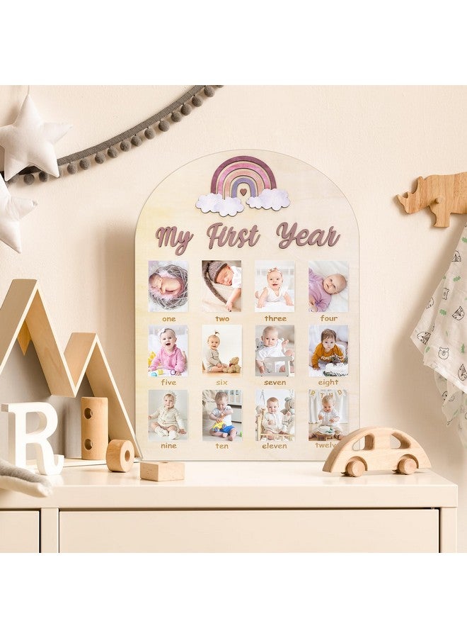 Whaline My First Year Baby Growth Photo Display Wood Board 12 Months Milestone Board Boho Rainbow Photo Frame Board for First Birthday Nursery Decor Baby Keepsake - Image 5