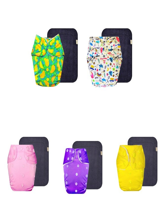 Dumbledo Premium Cloth Diaper with Gray Insert (Pack of 5) | Snug Fit | Leakproof | Quick Dry | Perfect for Indian Summers | 3 Months - 3 Years | Unisex Baby - Image 1