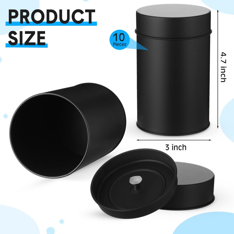 Zopeal 10 Packs Tea Tin Canister Tea Tins for Loose Tea Metal Tea Canister 16 oz Round Tin Can with Lid Canister for Tea Double Seal Tea Canisters Tea Container for Kitchen Storage Tea Coffee Sugar (Black) - Image 2