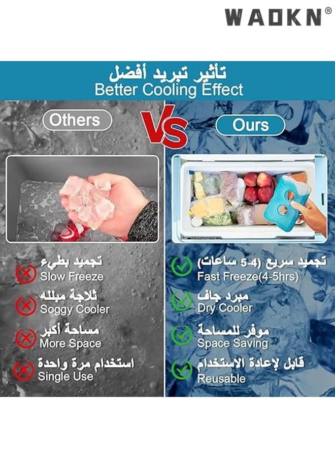 دبليو أيه أو كي أن حزم الثلج 6 قطع سليم بارد تبريد سريع تجميد قابلة لإعادة الاستخدام طويلة الأمد بارد تبريد خفيفة الوزن معزولة رقيقة الثلج صندوق الحفاظ على الأغذية الباردة والطازجة، ضد التسرب وغير السامة حزمة الثلج، ثلج تجميد حقيبة للغداء المدرسة صندوق نزهة التخييم كيس تبريد، تخزين الأغذية (18 × 12 × 1.3 سم) - Image 4