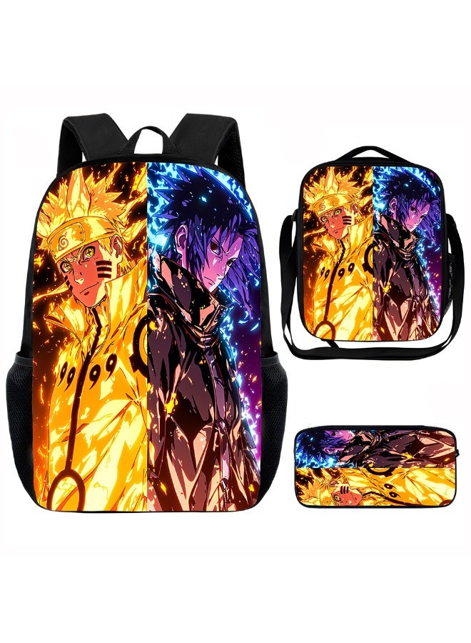 Naruto The new Naruto backpack, pencil case, shoulder bag, three-piece suit, men's and women's leisure sports travel backpack, large-capacity backpack for students to start school - Image 1