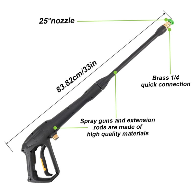 Pressure Washer Gun 33 Inch M22 Max 2030PSI Power Washer Gun with 1/4" Extension, Nozzle & Safety Lock Aluminium & Plastic Washing Wand for Automobile, Watering - Image 2