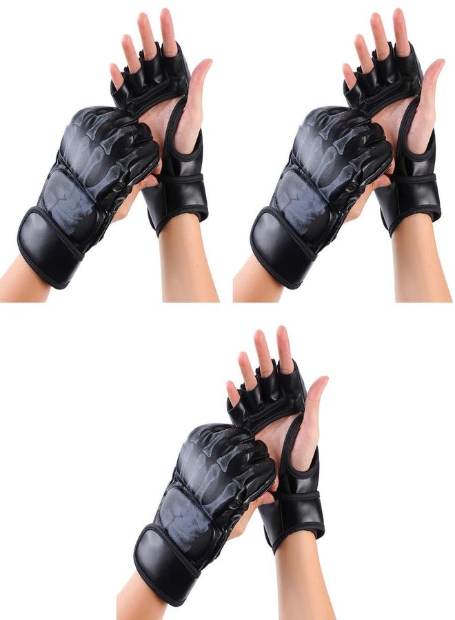 Optifit Boxing Gloves for Men Women with Wrist Wrap PU MMA with EVA Foam Insert Half Finger for Muay Thai and Sparring Sessions 3 PCS - Image 1