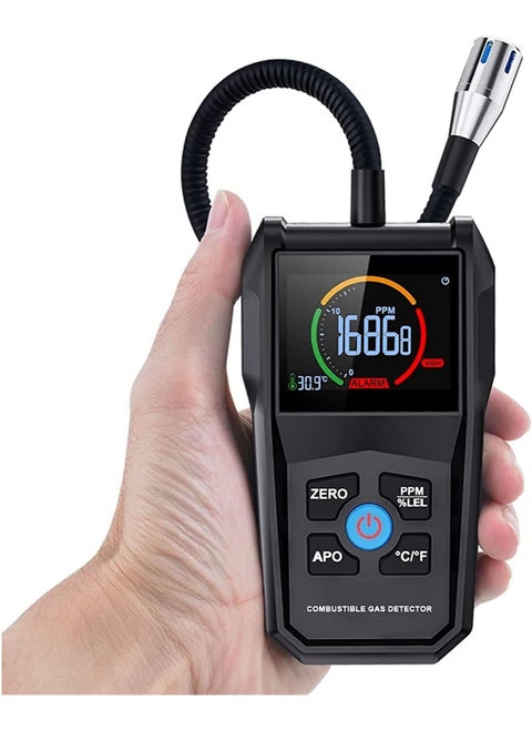 كاشف تسرب الغاز ، كاشف تسرب غاز البروبان القابل للاشتعال مع شاشة LCD ملونة ، مقياس درجة الحرارة ، مسبار مرن يحدد موقع الغاز الطبيعي الميثان البروبان الإيثانول