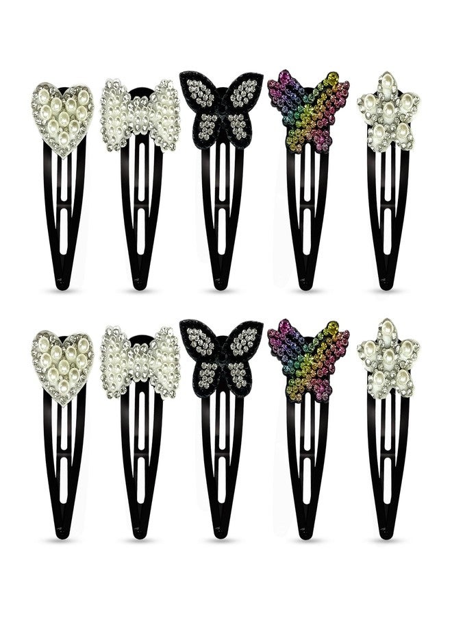 LYKAA Beautiful Hair Tic Tac Hair Pins Pearls & Stone Embellished Hair Snap Clips For Girls & Women-Butterfly, Bow & Heart Design Stylish Hairclips Prefect For School,Party Hair Accessories - Image 1