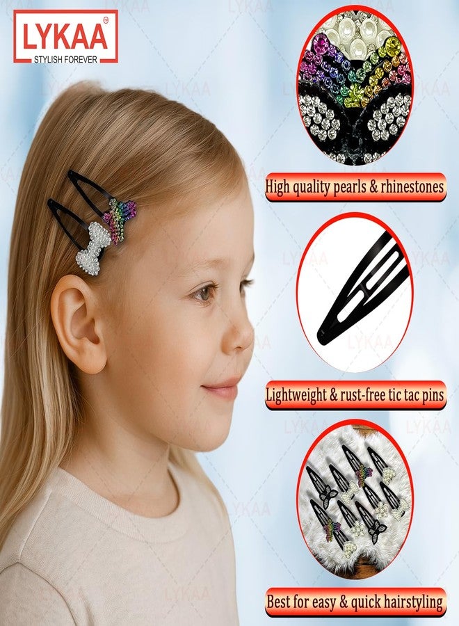 LYKAA Beautiful Hair Tic Tac Hair Pins Pearls & Stone Embellished Hair Snap Clips For Girls & Women-Butterfly, Bow & Heart Design Stylish Hairclips Prefect For School,Party Hair Accessories - Image 3