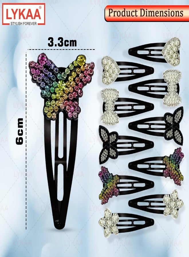 LYKAA Beautiful Hair Tic Tac Hair Pins Pearls & Stone Embellished Hair Snap Clips For Girls & Women-Butterfly, Bow & Heart Design Stylish Hairclips Prefect For School,Party Hair Accessories - Image 4