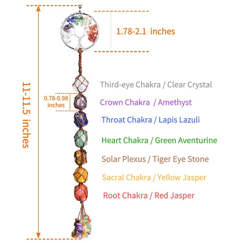 weryerker Handmade Crystal Window Car Hanging Ornaments 7 Chakra Home Decoration Feng Shui Ornament Yoga Meditation Car Decoration Tumbled Palm Stones (7 Chakras Tree) - Image 2