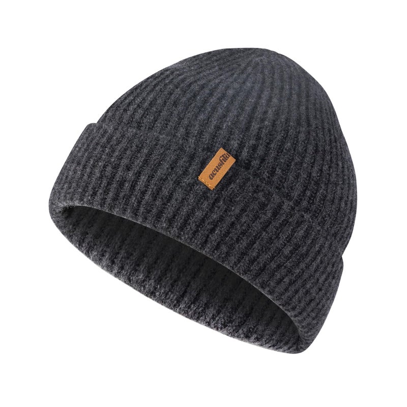 ACUSHLA 100% Merino Wool Cuff Beanie for Men & Women Loose Fit Knitted Winter Hat Unisex Watch Cap Skullie for Cold Weather, M-L Dark Grey - Image 1