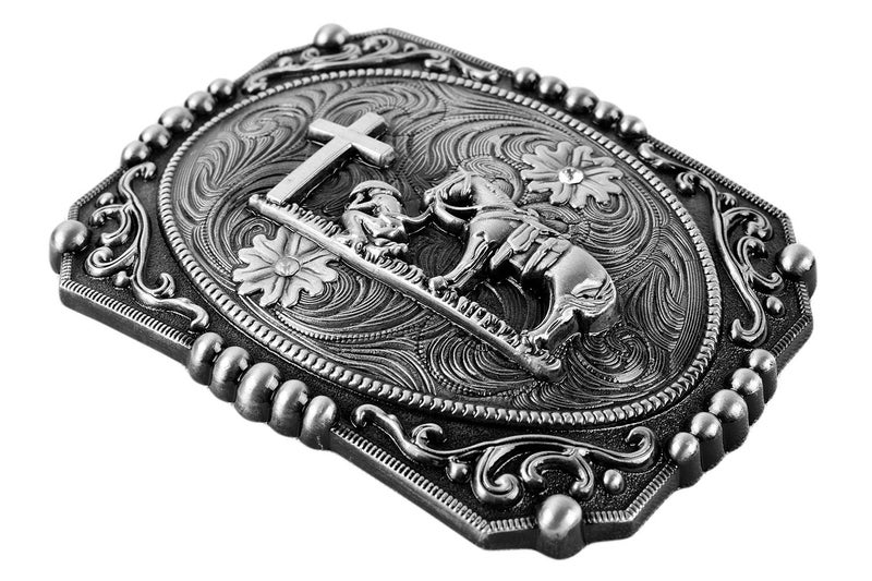 Moranse Religion Cross Cowboy And Horse Design Belt Buckles (Square Silver) - Image 3