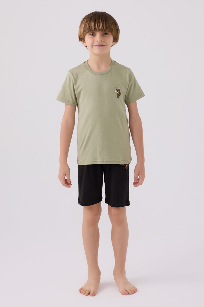 U.S. Polo Assn. طقم برمودا أولاد كاكي أزرق فاتح  - Image 1