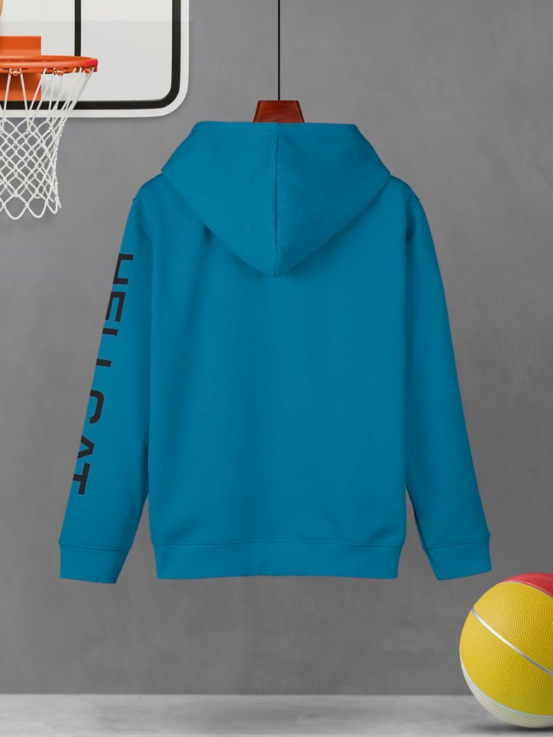 HELLCAT Color Blocked Cotton Blend Hoodie Sweatshirt for Boys Turquoise Blue 9-10 Years - Image 3