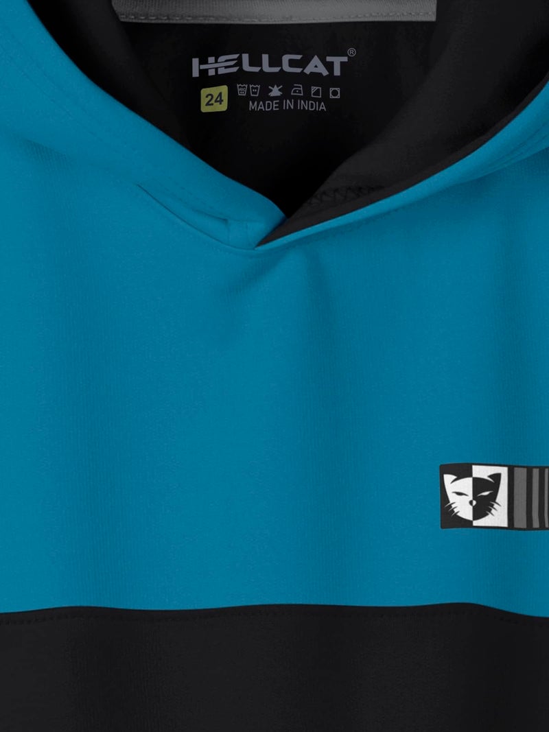 HELLCAT Color Blocked Cotton Blend Hoodie Sweatshirt for Boys Turquoise Blue 9-10 Years - Image 4