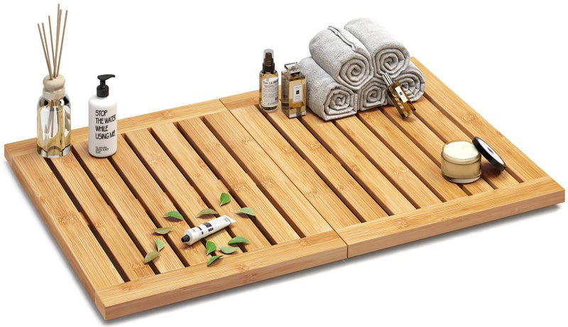 Waterproof Bamboo Bath Mat for Shower Foldable  NonSlip  Heavy Duty Wooden Bath Mat Floor Mat and Doormat for Indoor Outdoor 234in x 156in