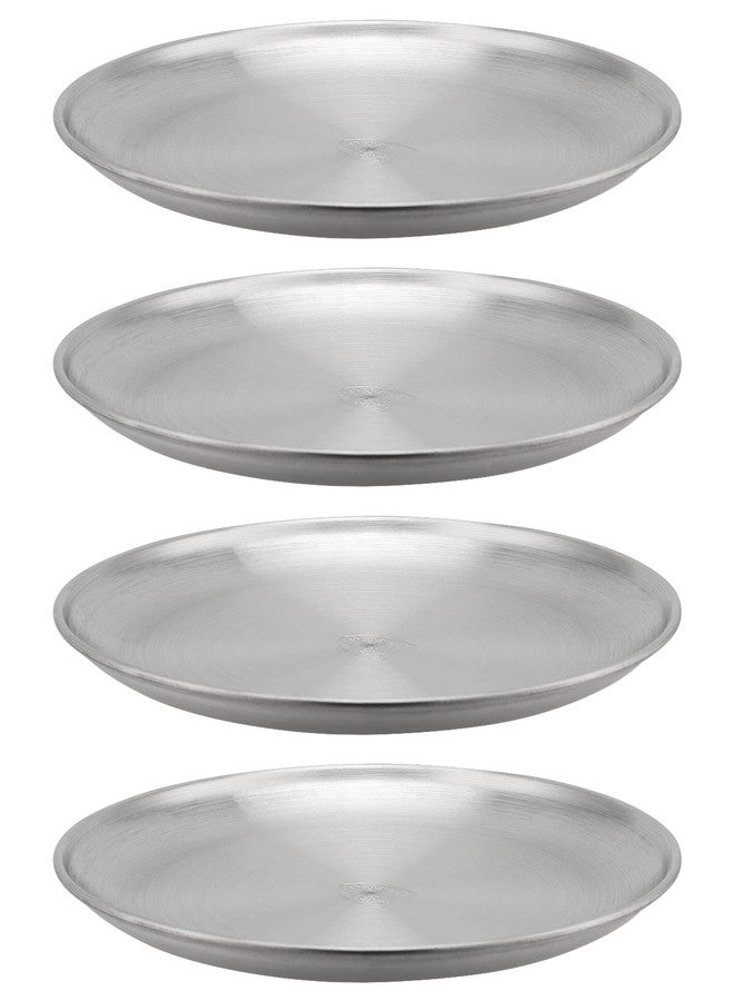 MOUYAT 4 PCS 12 Inch Large Stainless Steel Plate, 30cm Round Dinner Metal Plates, Metal Salad Steak Plates Reusable Dinner Dish for Eating Serving Camping Outdoor BBQ Home Kitchen, Polished Silver - Image 1