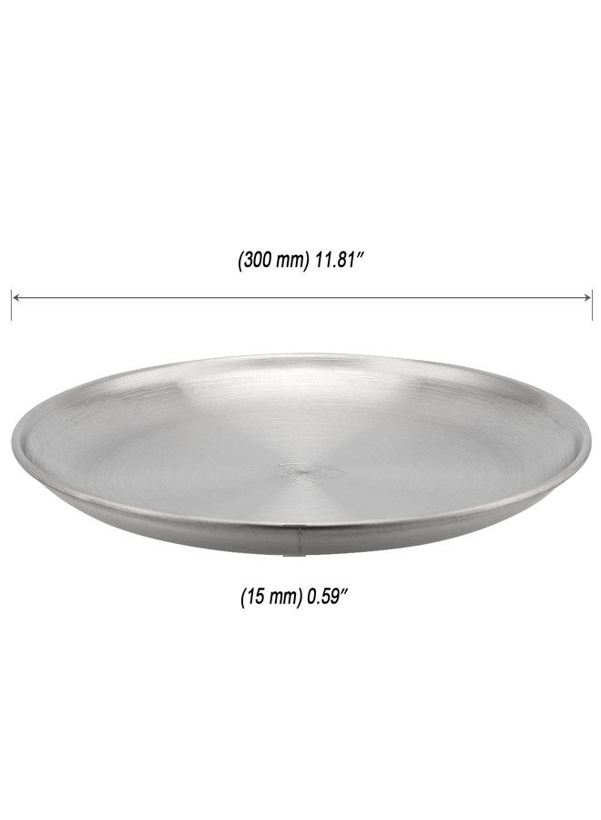 MOUYAT 4 PCS 12 Inch Large Stainless Steel Plate, 30cm Round Dinner Metal Plates, Metal Salad Steak Plates Reusable Dinner Dish for Eating Serving Camping Outdoor BBQ Home Kitchen, Polished Silver - Image 2