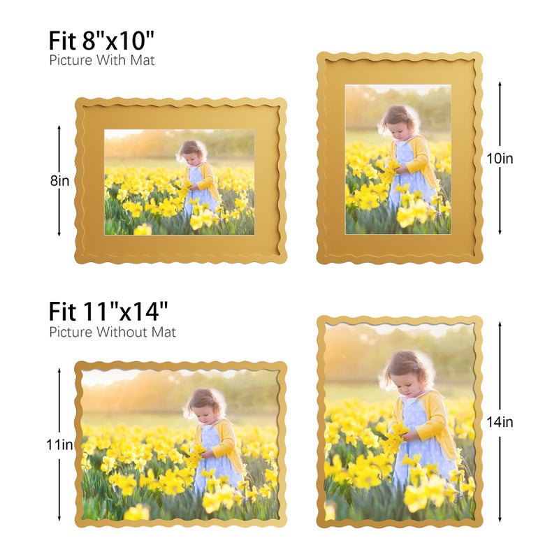 THKRLOF 11x14 Picture Frame with Mat for 8x10, Wavy Edge Wooden Real Glass Photo Frame for Wall Hanging, Yellow, 1 Pack - Image 4