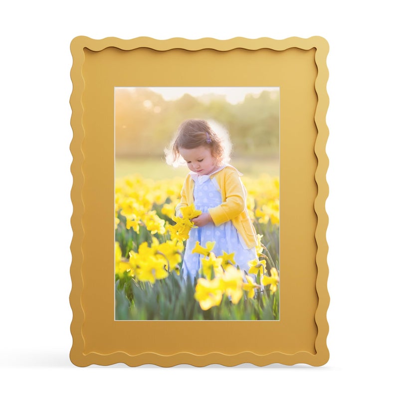 THKRLOF 11x14 Picture Frame with Mat for 8x10, Wavy Edge Wooden Real Glass Photo Frame for Wall Hanging, Yellow, 1 Pack - Image 1