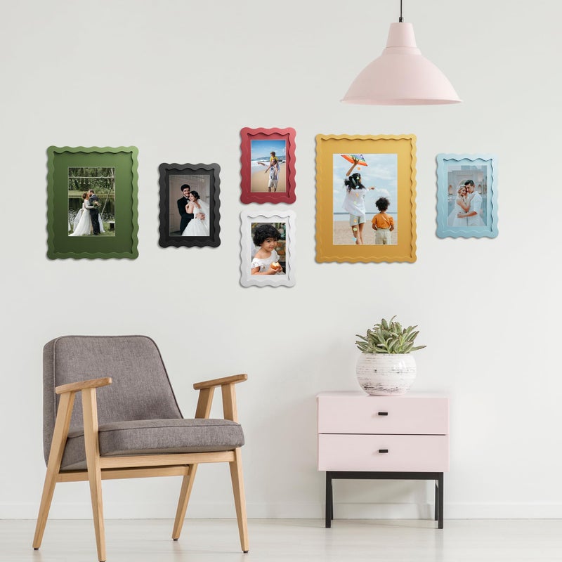 THKRLOF 11x14 Picture Frame with Mat for 8x10, Wavy Edge Wooden Real Glass Photo Frame for Wall Hanging, Yellow, 1 Pack - Image 3