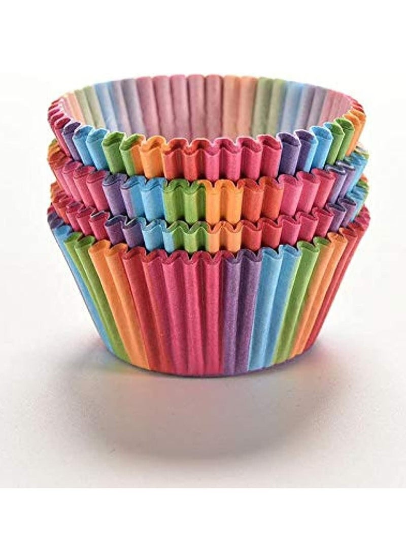 Oasisgalore 100 Packs Rainbow Cupcake Liners, Baking Paper Cases for Muffins & Cupcakes  - Image 1