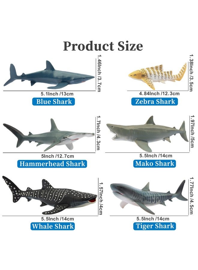 Toymany 6PC Realistic Shark Figurines Set - 5-6" Ocean Animals Bath Toys, Cake Toppers, Gifts for Kids & Toddlers - Image 3