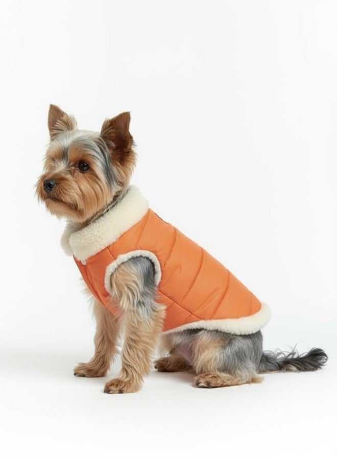 Furrieszz Orange Dog Jacket with Furry Inner Lining & Zipper – Warm Winter Wear for Pets, Fits Labrador, Golden Retriever, Indie Dog, German Shepherd Puppy (Size: 24" Back, Chest: 75–80 cm) - Image 4