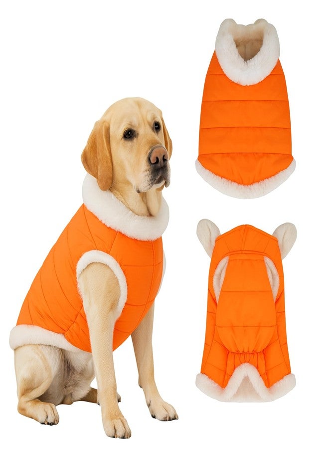 Furrieszz Orange Dog Jacket with Furry Inner Lining & Zipper – Warm Winter Wear for Pets, Fits Labrador, Golden Retriever, Indie Dog, German Shepherd Puppy (Size: 24" Back, Chest: 75–80 cm) - Image 1