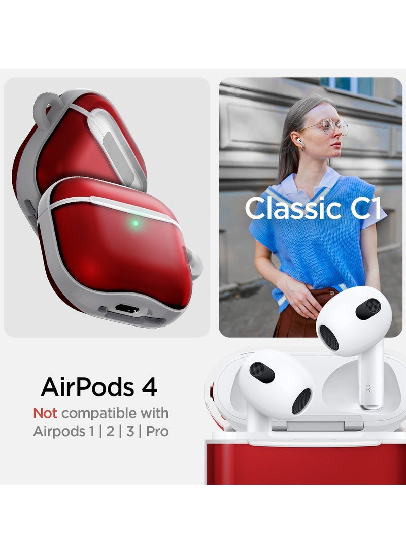 Spigen Ultra Hybrid AirPods 4 Case Cover Classic C1 with Carabiner - Ruby  - Image 2