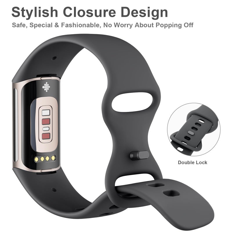 AK حزام AK Sport متوافق مع أساور Fitbit Charge 6 / Fitbit Charge 5 للنساء والرجال، أشرطة استبدال ناعمة كلاسيكية للأساور Fitbit Charge 6 / 5 متقدمة لمراقبة اللياقة البدنية والصحة (داكن)  - Image 4