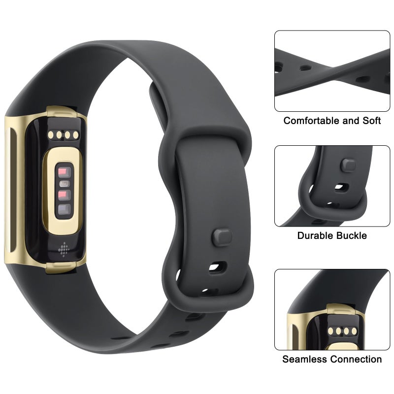 AK حزام AK Sport متوافق مع أساور Fitbit Charge 6 / Fitbit Charge 5 للنساء والرجال، أشرطة استبدال ناعمة كلاسيكية للأساور Fitbit Charge 6 / 5 متقدمة لمراقبة اللياقة البدنية والصحة (داكن)  - Image 3