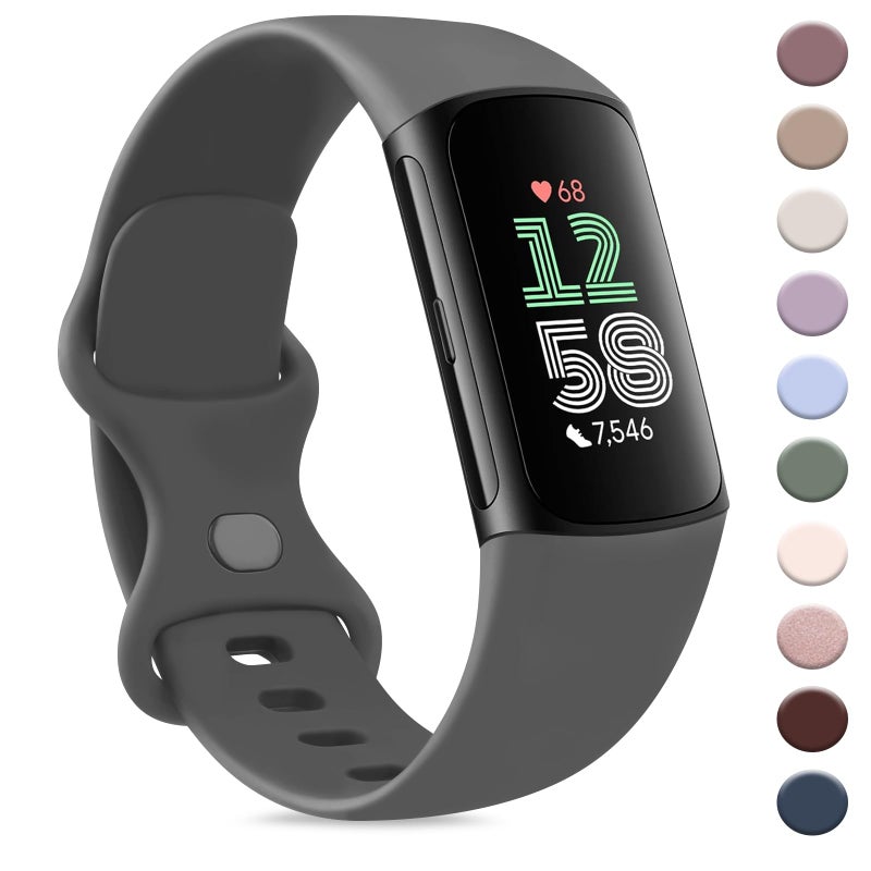 AK حزام AK Sport متوافق مع أساور Fitbit Charge 6 / Fitbit Charge 5 للنساء والرجال، أشرطة استبدال ناعمة كلاسيكية للأساور Fitbit Charge 6 / 5 متقدمة لمراقبة اللياقة البدنية والصحة (داكن)  - Image 1