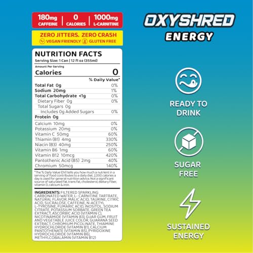 EHP Labs OxyShred Healthy Energy Drink - Zero Sugar Energy Drinks with Amino Acids, Green Tea Extract, Vitamin C & L Carnitine - Zero Carbs, Zero Calories, Clean Caffeine, Gummy Snake (12-Pack) - Image 2
