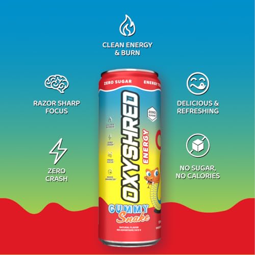 EHP Labs OxyShred Healthy Energy Drink - Zero Sugar Energy Drinks with Amino Acids, Green Tea Extract, Vitamin C & L Carnitine - Zero Carbs, Zero Calories, Clean Caffeine, Gummy Snake (12-Pack) - Image 3
