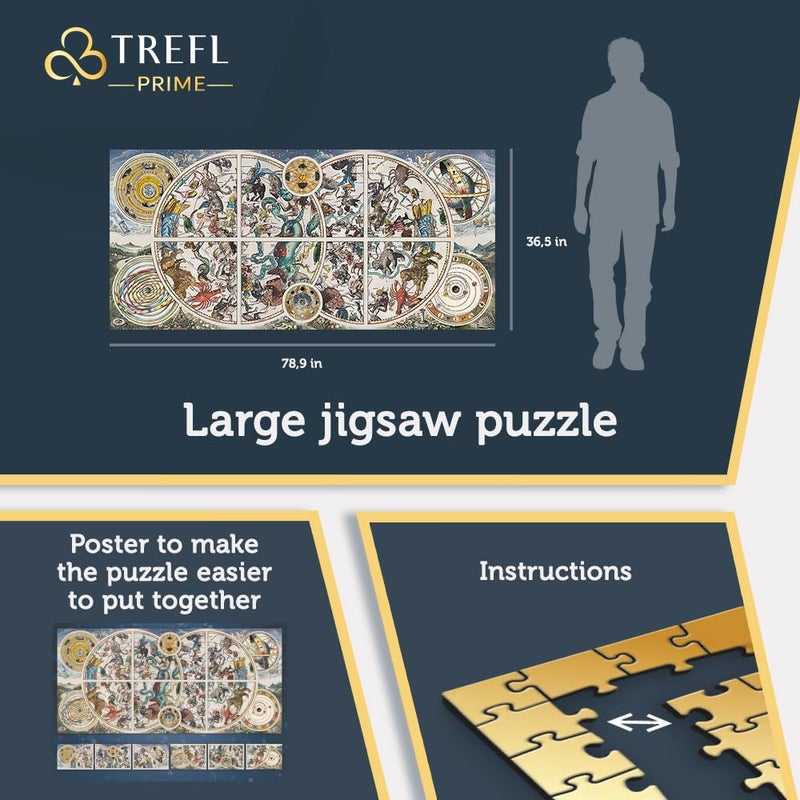 Trefl بازل تريفيل للخرائط السماوية القديمة 9000 قطعة 78"x37" بازل كبير مع خريطة قديمة للسماء، كرتون سميك، صديق للبيئة، ممتع إبداعي للبالغين والأطفال من 14 عامًا فما فوق - Image 3