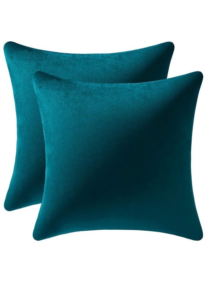 DEZENE Throw Pillow Covers, 2 Pack Super Soft Velvet Decorative Pillow Cases, Luxury Accent Rectangular Pillowcases, Square Cushion Covers for Farmhouse,Couch,Sofa, 18 x 18 Inch, Teal - Image 1