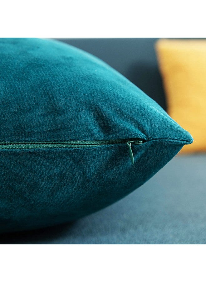 DEZENE Throw Pillow Covers, 2 Pack Super Soft Velvet Decorative Pillow Cases, Luxury Accent Rectangular Pillowcases, Square Cushion Covers for Farmhouse,Couch,Sofa, 18 x 18 Inch, Teal - Image 2