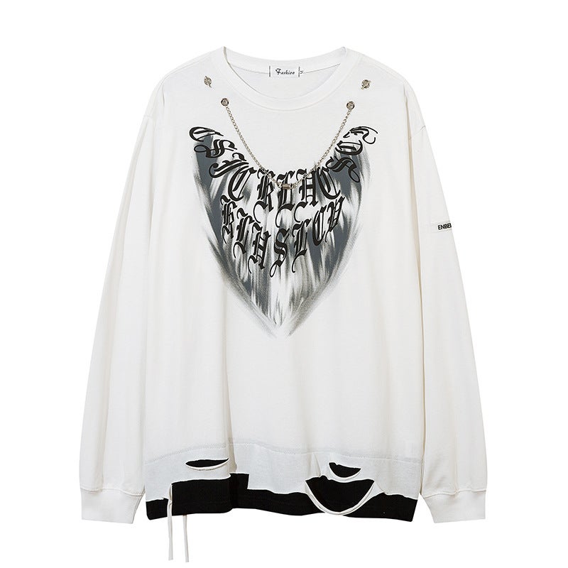 | 2022 men's and women's lovers autumn Europe and the United States dark loose long sleeve fake two T-shirt foreign trade T-shirt wholesale dark wind - Image 4