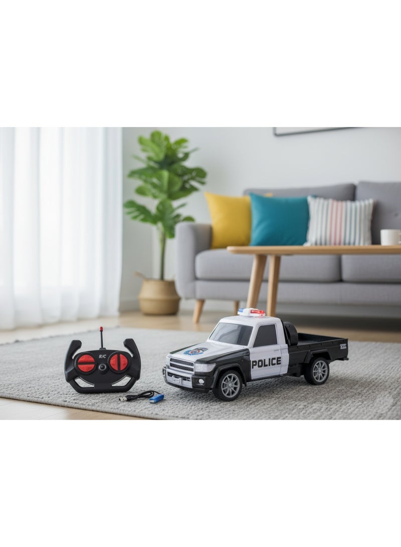 متجر 7 سيارة شرطة ريموت كنترول للأطفال – لعبة سيارة تحكم عن بُعد بتصميم بيك أب – تعمل بالشحن الكهربائي مع ريموت لاسلكي – موديل 1:18 بطول 27 سم – سيارة سباق بوليس واقعية للأولاد والبنات 6+ سنوات - Image 3