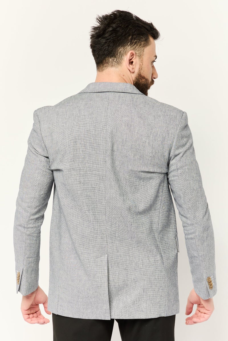 ESPRIT Men Regular Fit Solid Semi Formal Blazer, Grey - Image 3