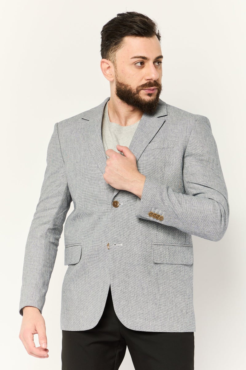 ESPRIT Men Regular Fit Solid Semi Formal Blazer, Grey - Image 1