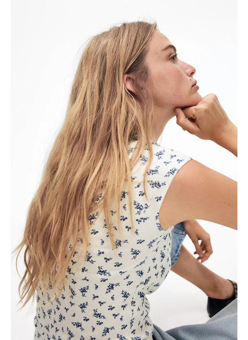 H&M Ribbed sweetheart-neck top